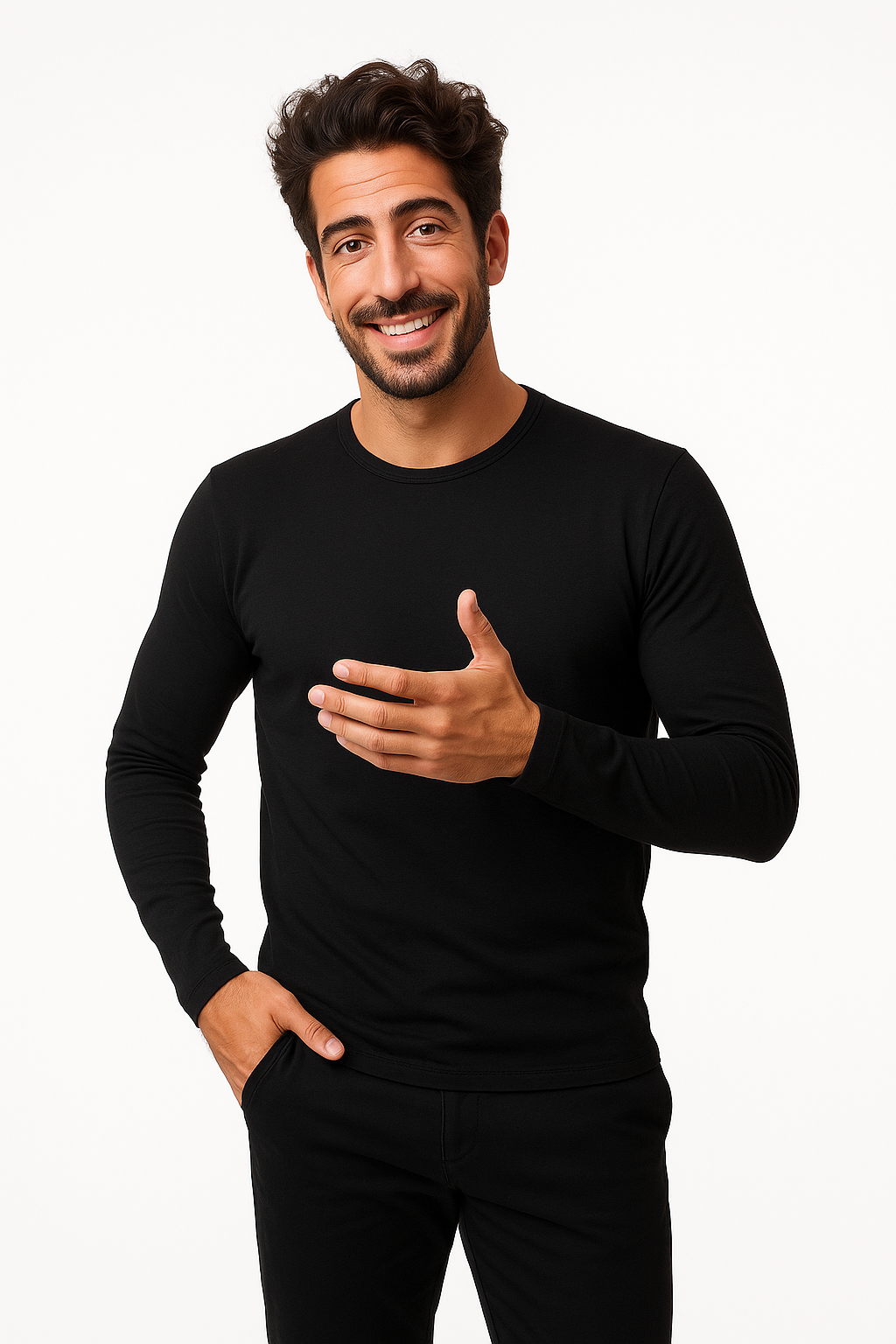 Camisa Térmica de Cuello Redondo con Felpa  (Talla Grande)